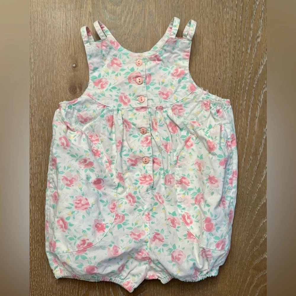 Mine Alone Floral Pastel Toddler Cotton Vintage 80s Romper With Pockets, 4T, EUC